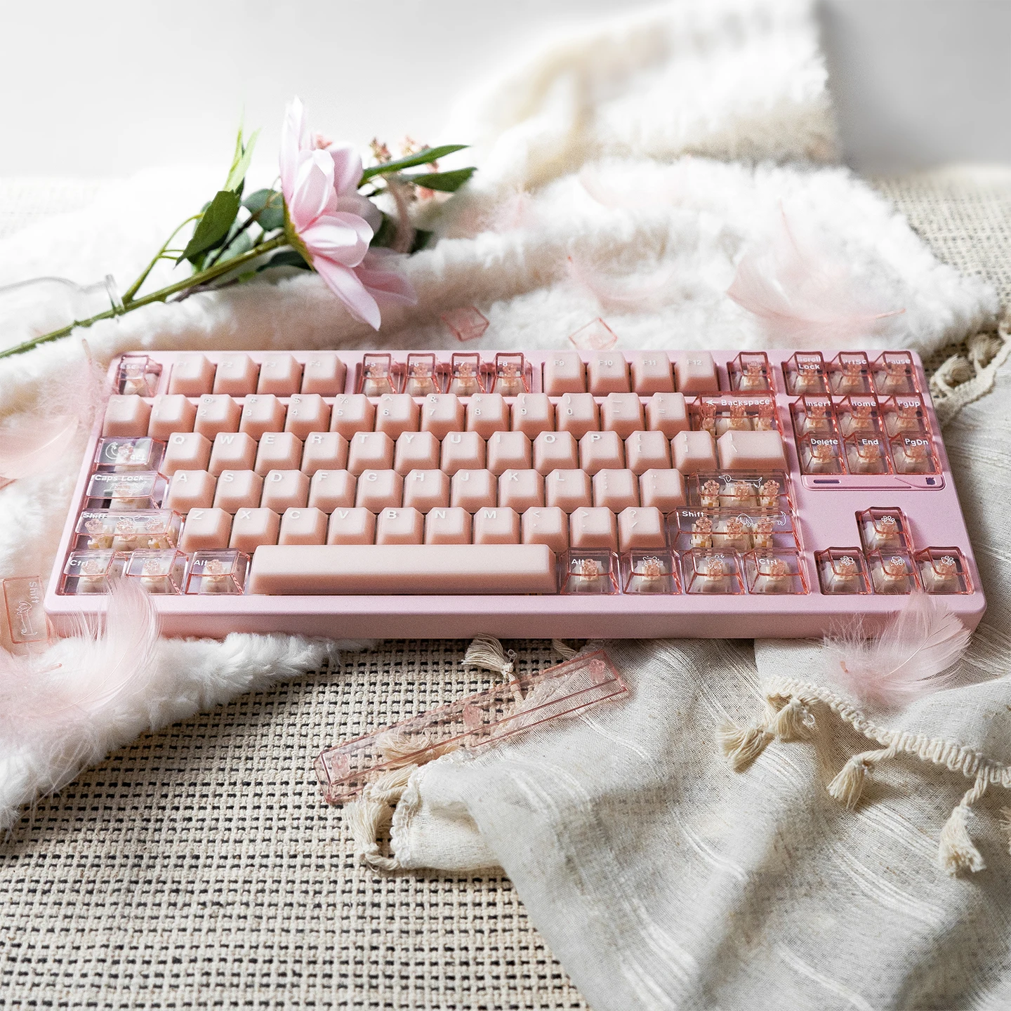 Teclas translúcidas rosas perfil de cereza doble disparo PBT + teclas de PC juegos de teclas DIY para Kit de teclado mecánico MX 61/64/87/98 - imagen 5