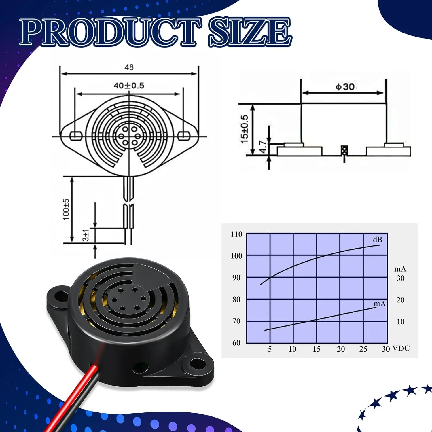 6 uds DC 3-24V 95 dB zumbador electrónico zumbador piezoeléctrico activo alarma sirena sonido continuo pitido, negro - imagen 2