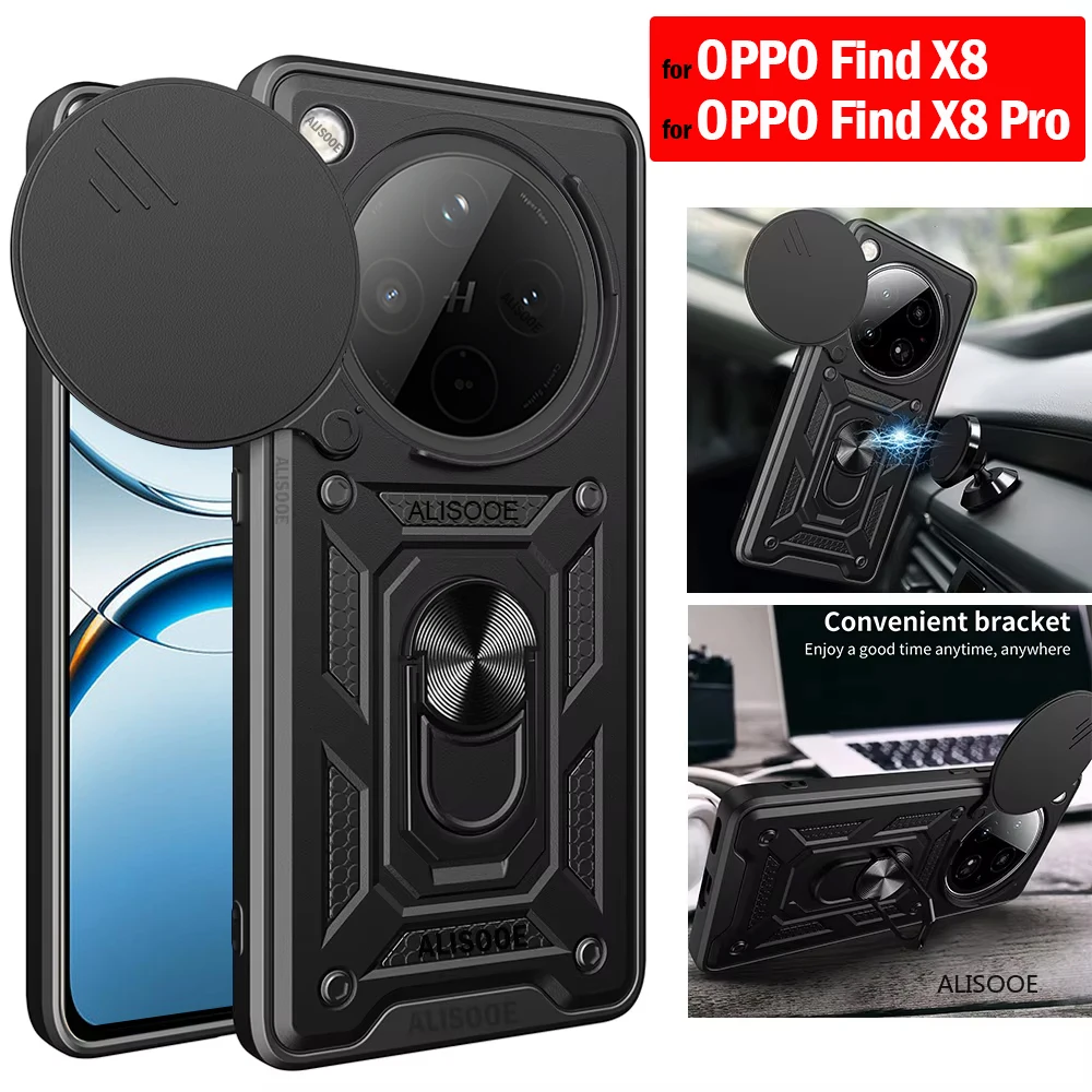 Armadura Funda para OPPO Find X8 Pro Funda deslizante Cámara anillo de protección soporte contraportada para OPPO Find X8 5G Capa - imagen 2