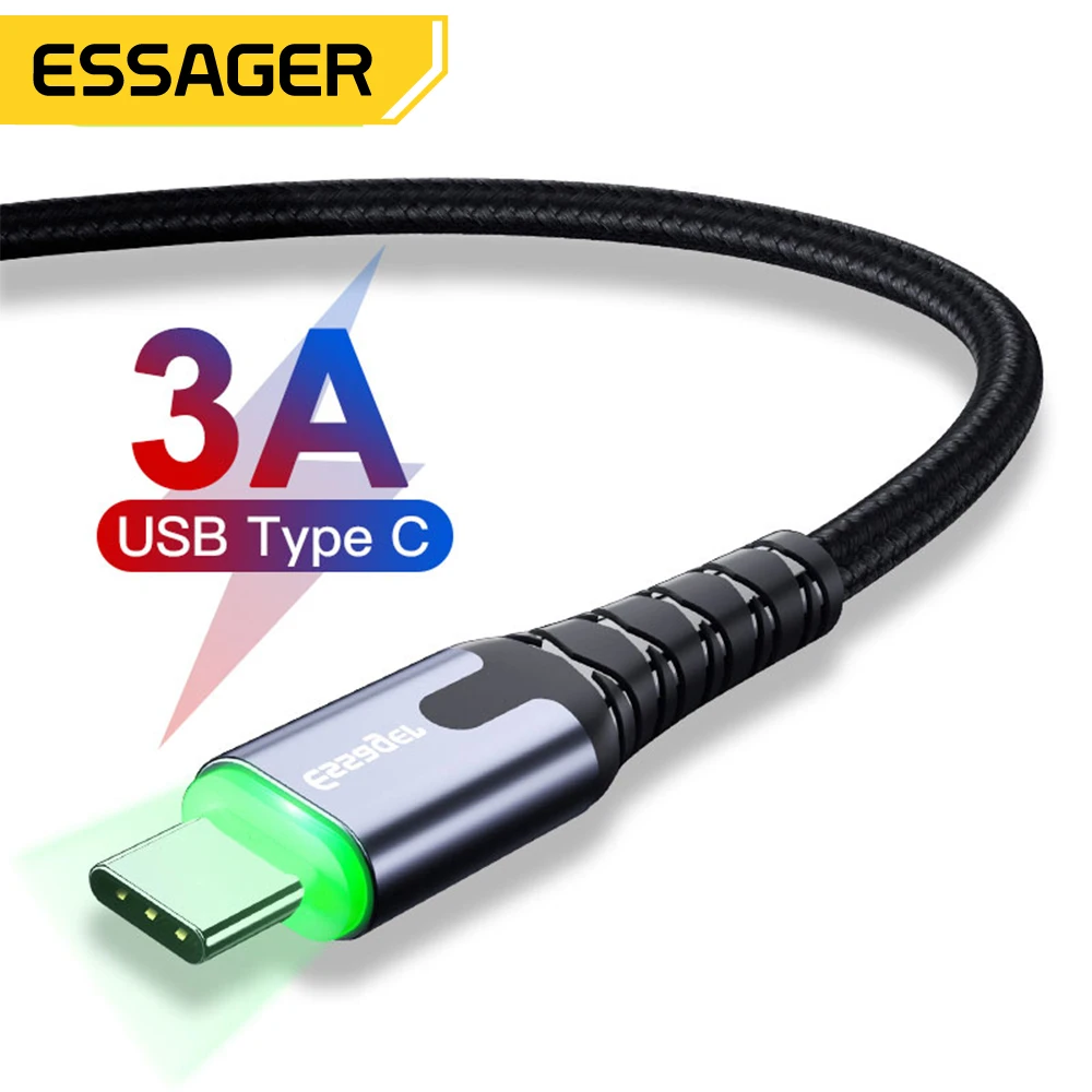 Essager Led cable usb tipo c 3.0 carga rapida cargador móvil USBC Type-c Lighting Cable para one plus 6t huawei Mate 20 lite p30 p20 pro xiaomi mi max 3 Samsung s10 plus USB-C cables usb cargadores de moviles teléfono - imagen 2