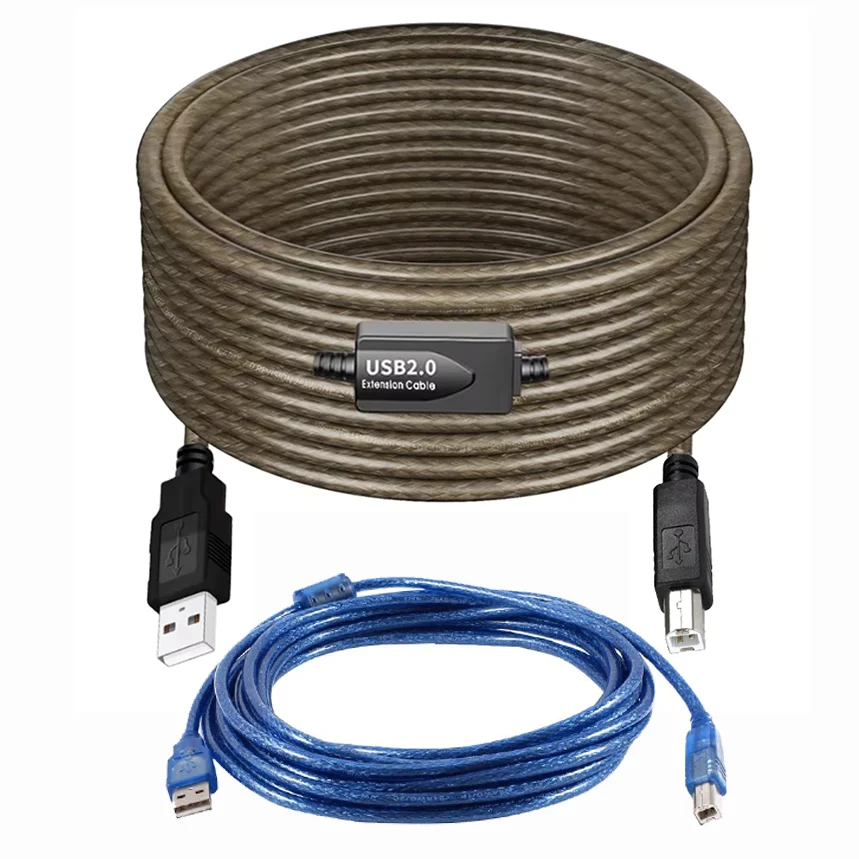 Cable de datos repetidor activo de alta velocidad, 10M, 15M de largo, con Chip USB 2,0 A a B, Cable pasivo/Activo para ordenador portátil, PC, impresora y escáner