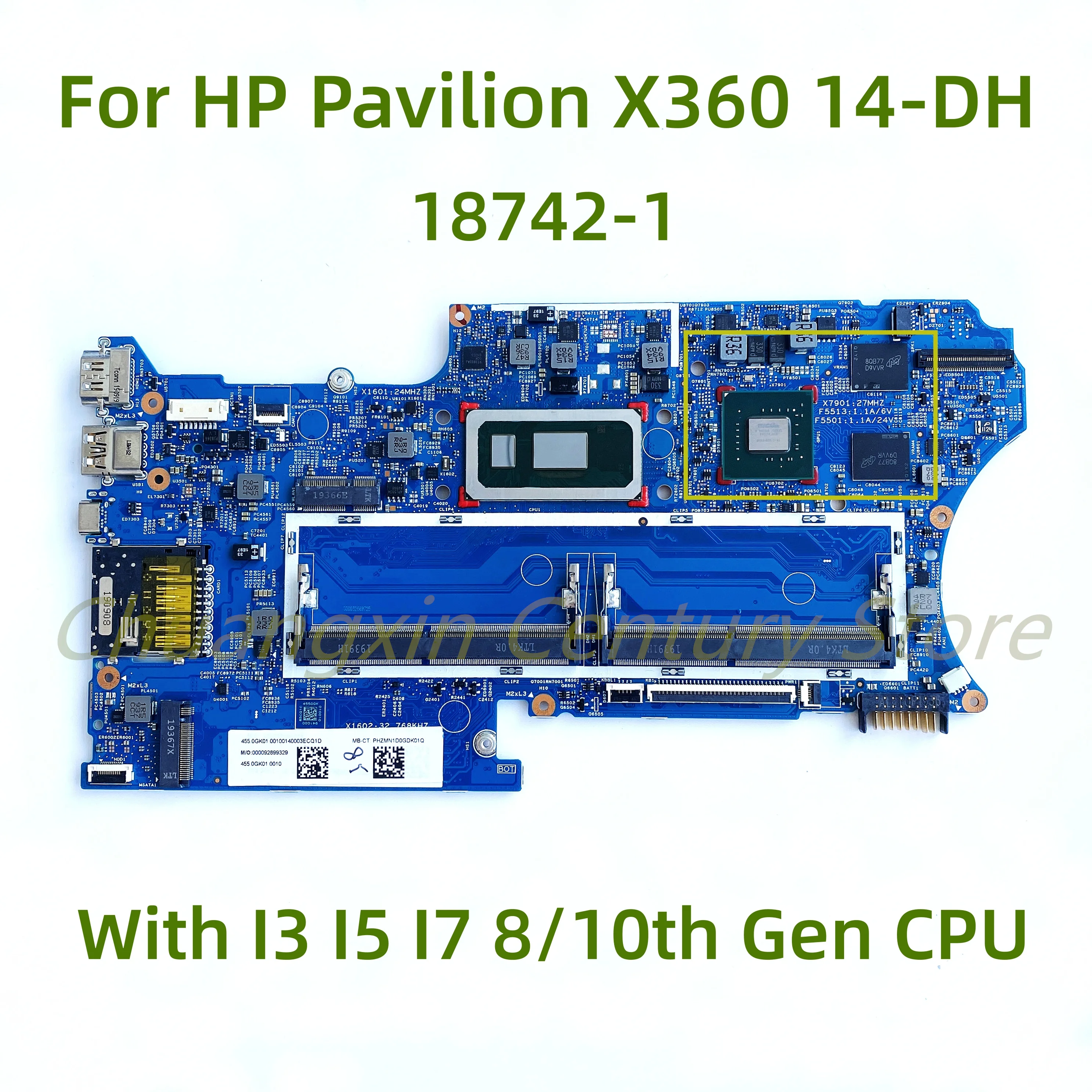 Adecuado para la placa base del ordenador portátil HP Pavilion X360 14-DH 14M-DH 18742-1 con CPU I3 I5 I7-8TH/10TH Gen GPU: 2GB 100% trabajo probado