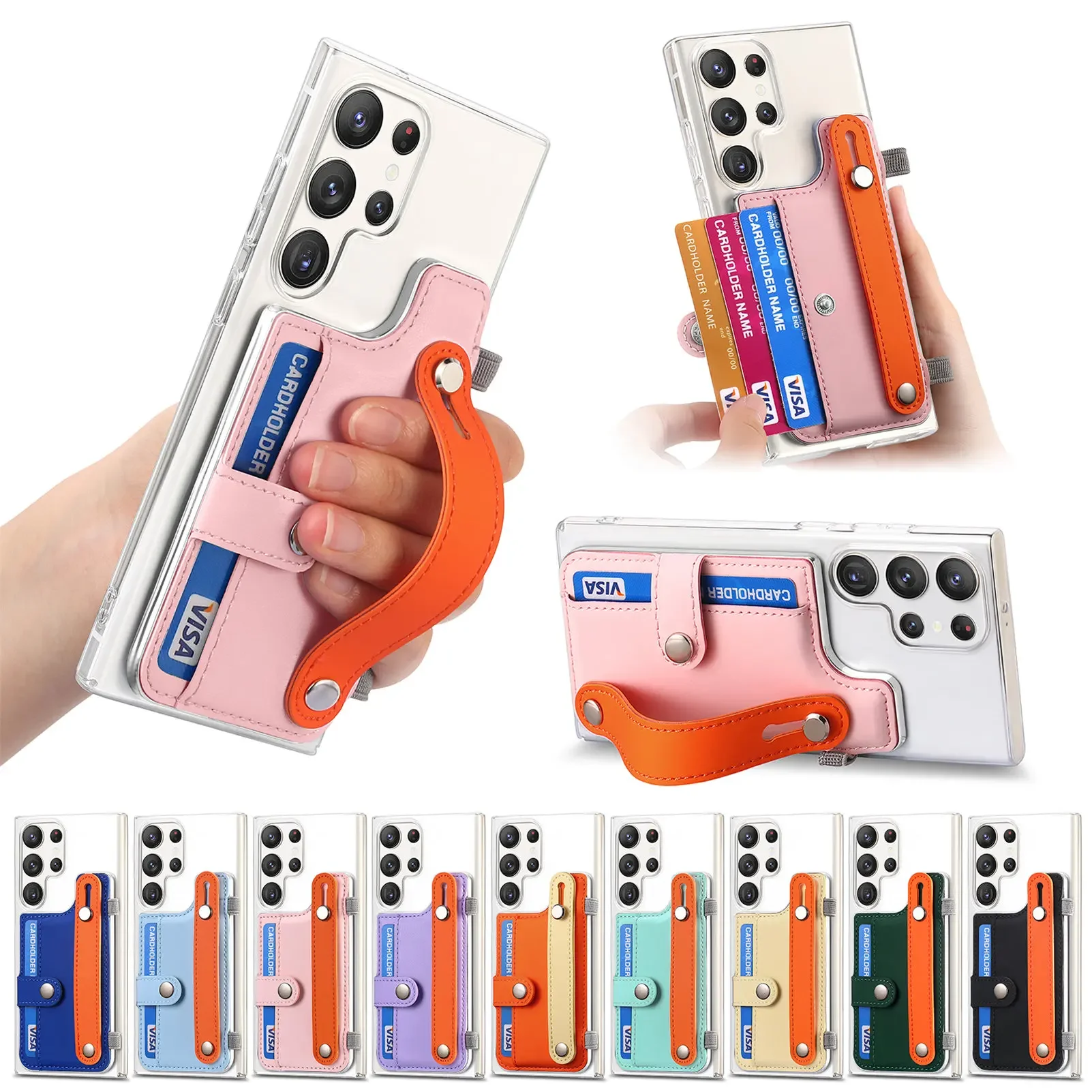 Funda tipo billetera Solt con tarjetas para Samsung Galaxy S23 Ultra S22 Plus S20 FE A54 A14 A12 A24 A33 A34 A53 5G, funda transparente