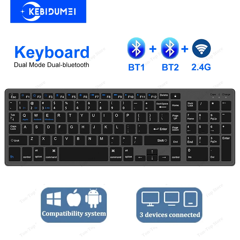 Teclado inalámbrico de modo Dual 2,4G teclado Dual Bluetooth 5,0 teclado recargable de 102 teclas para MacBook Tablet PC Accesorios