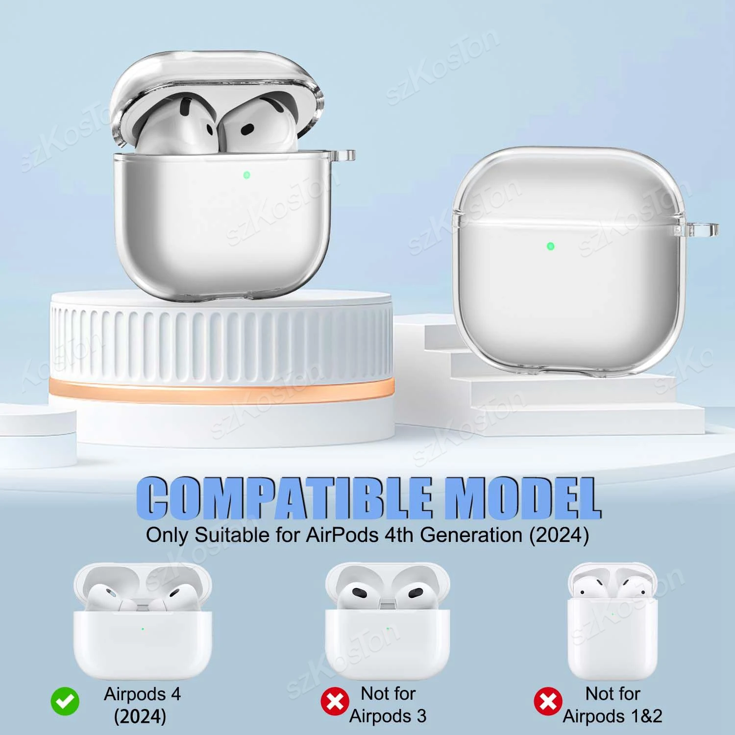 Funda transparente AirPods 4 TPU suave Antirayaduras Llavero - imagen 2