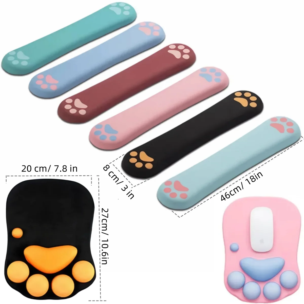 Cute 3D Cat Paw Mouse Pad Keyboard Wrist Support Ergonomic Non-Slip Silicone Gel Mousepad for Office/Home/Gaming Desk Decor - imagen 4