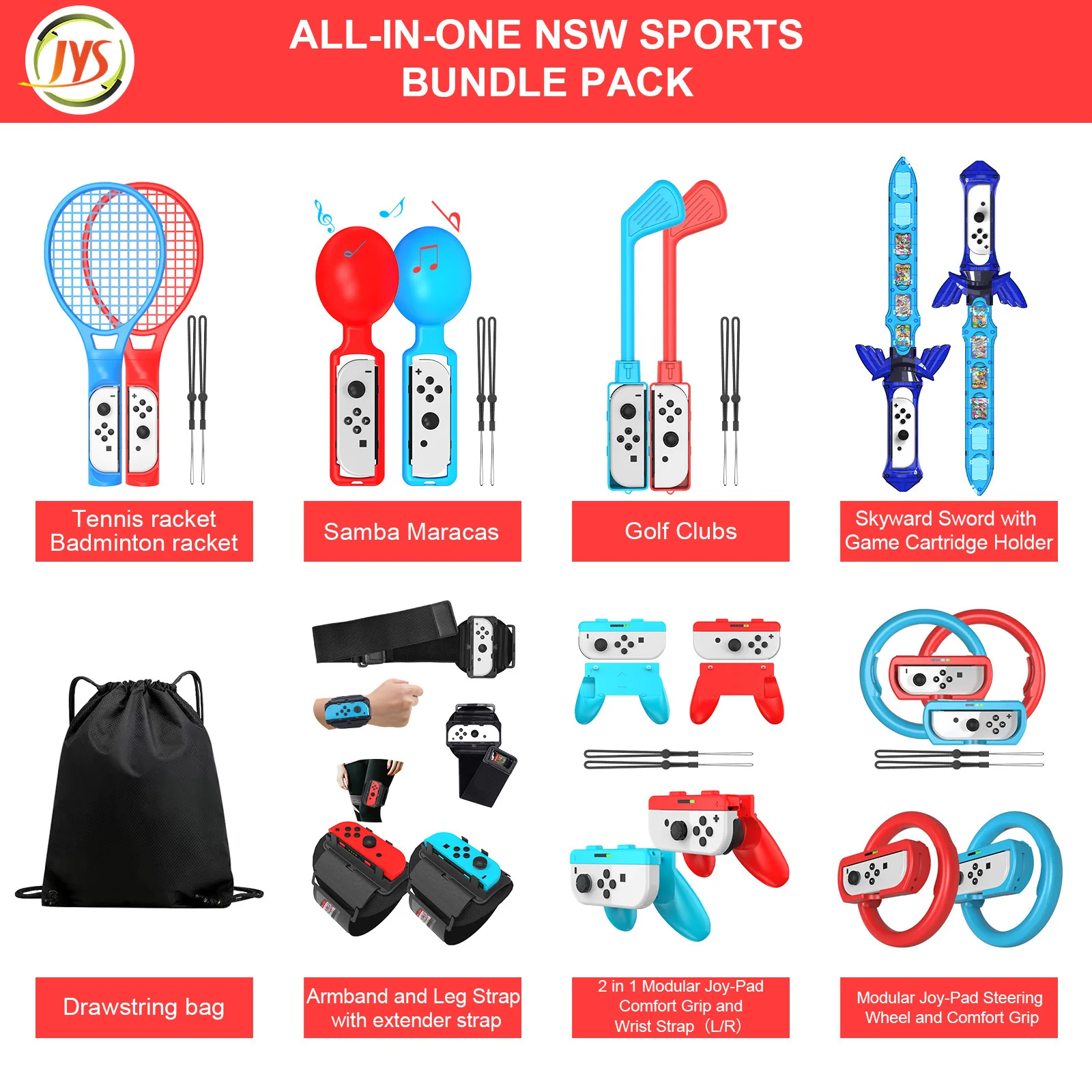 Paquete de accesorios deportivos para Switch NS, Kit de accesorios deportivos 15 en 1, Compatible con Switch/Switch OLED, Juegos Deportivos - imagen 2