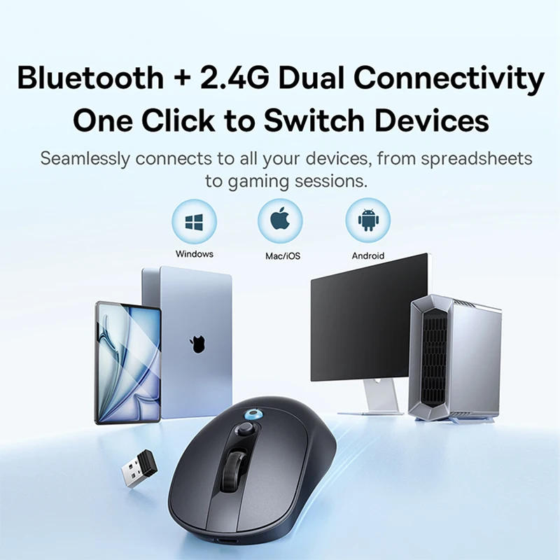 【NUEVO】Baseus EM2 Ratón inalámbrico ergonómico Bluetooth 5,3 2,4G tipo C carga ratones silenciosos ultraligeros ratón con botón personalizable - imagen 2