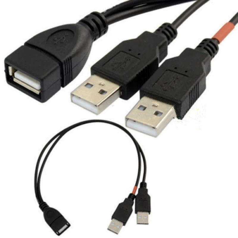 1 Uds. Cable USB 2,0 de 25cm Cable USB doble divisor hembra a USB 2 macho Cable de extensión de alta calidad de alimentación de datos uno a dos - imagen 2