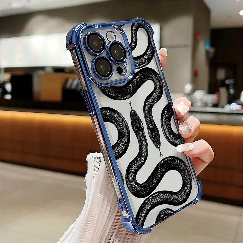 Nueva funda chapada a la moda de serpiente negra para Samsung S24 S23 S22 S21 S20 FE Note20 Plus Ultra Lite 5G cubierta anticaída a prueba de golpes - imagen 5
