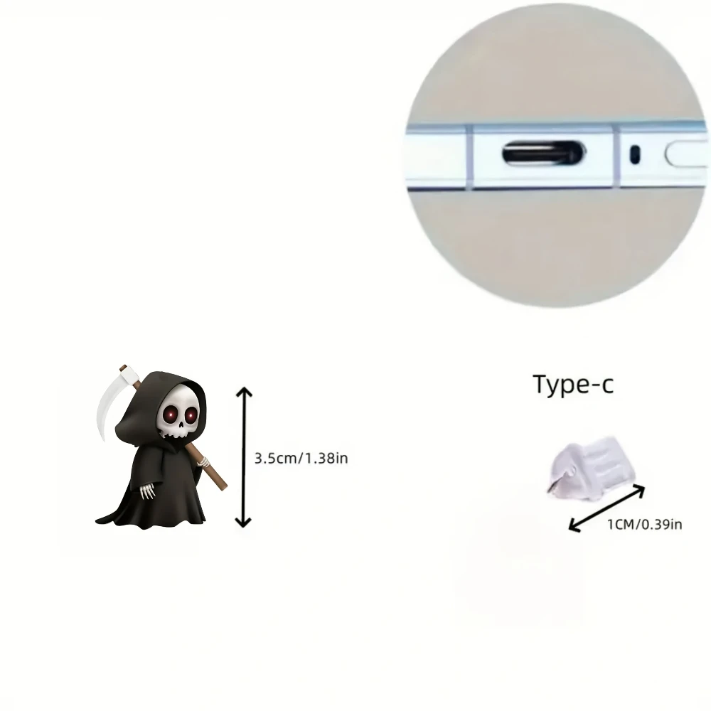 2 uds 2D dibujos animados regalo de Halloween Reaper tapón antipolvo acrílico adecuado para iPhone tipo C Android AirPods decoración de puerto de carga - imagen 5
