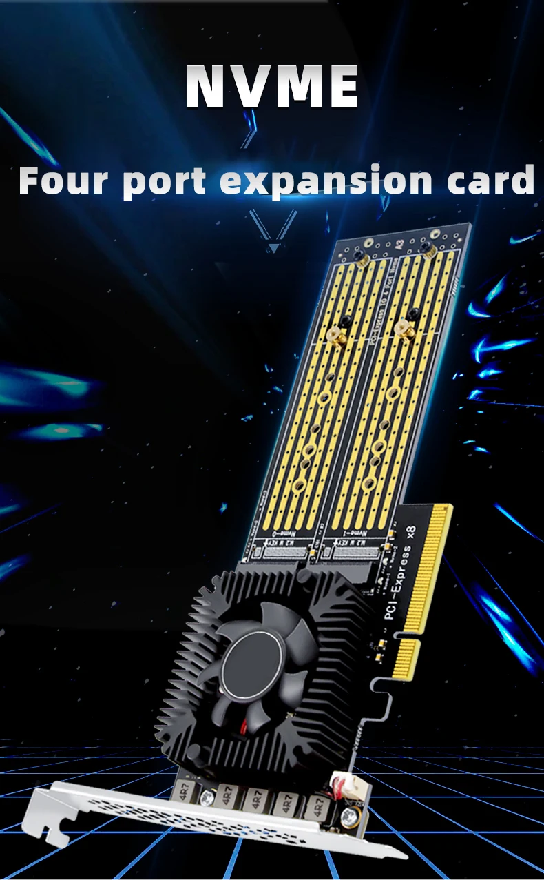 Tarjeta de expansión PCI-E X4 / X8 a 4 puertos M.2 M-Key B & M para NVME 2230 2242 2260 2280 22110 tarjeta adaptadora de matriz SSD para chasis 2U - imagen 3