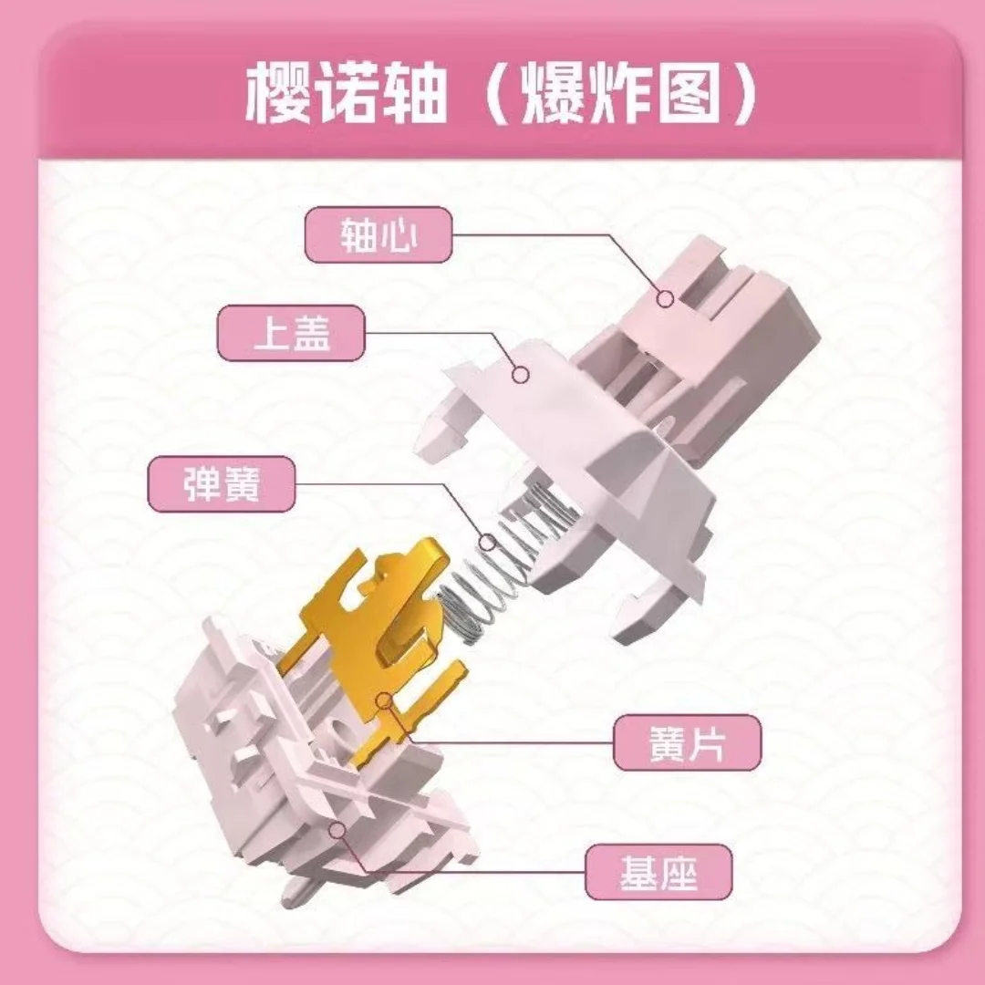 Interruptor HUANO Sakura, interruptores lineales silenciosos 35gf, interruptor de teclado personalizado prelubricado de 5 pines para teclado mecánico de oficina de juegos DIY - imagen 3