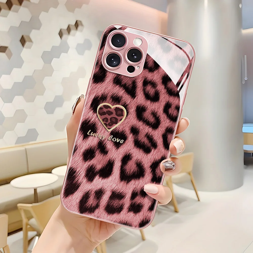 Funda de teléfono de vidrio templado para iPhone 17 13 11 16 14 15 Pro Max 12 17 Air 16E XR X Xs 7 8 Plus SE Fundas de leopardo a prueba de golpes - imagen 2