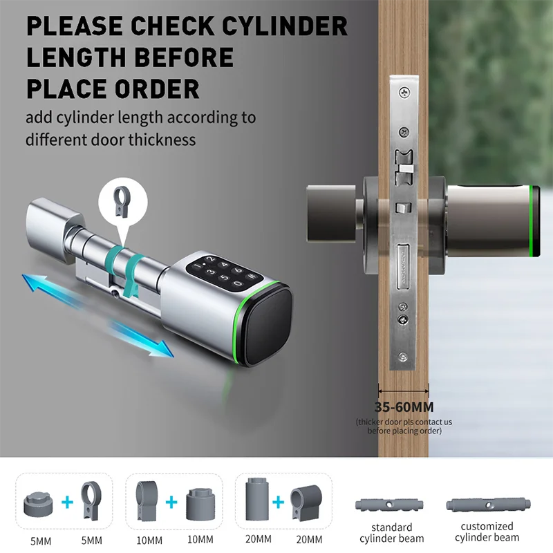 Cerradura de combinación inteligente Tuya con cilindro europeo, compatible con tarjeta IC/desbloqueo remoto por aplicación a través de puerta de enlace Bluetooth, funciona con Smart Life - imagen 5