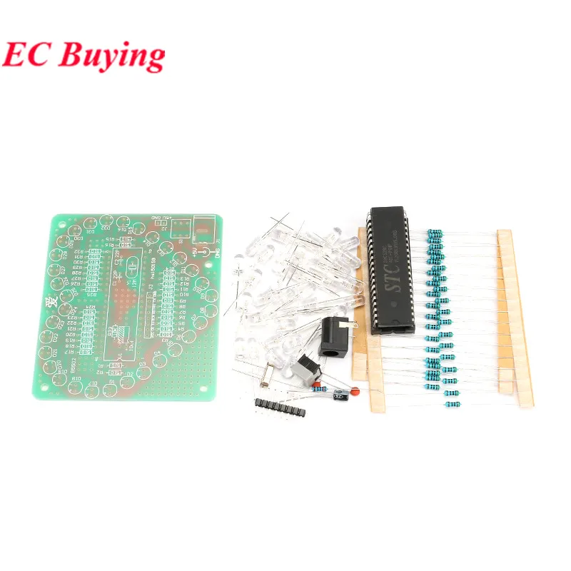 Módulo LED colorido en forma de corazón, luz de agua de amor STC89C52, diseño de piezas y componentes, Kit electrónico, tablero de práctica de soldadura - imagen 2