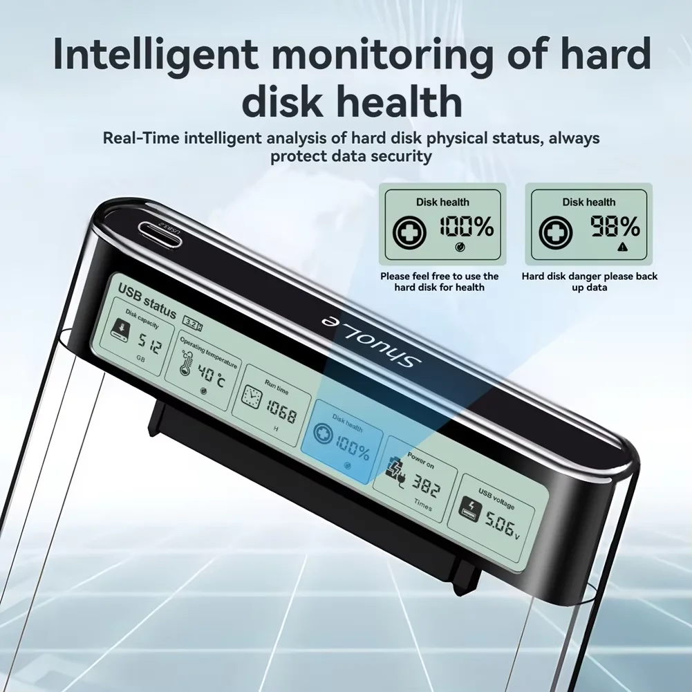 Caja HDD SSD de 2,5 pulgadas, pantalla inteligente, caja HDD externa, disco duro USB3.2 Gen2, estuche de almacenamiento portátil transparente para ordenador portátil y PC - imagen 3