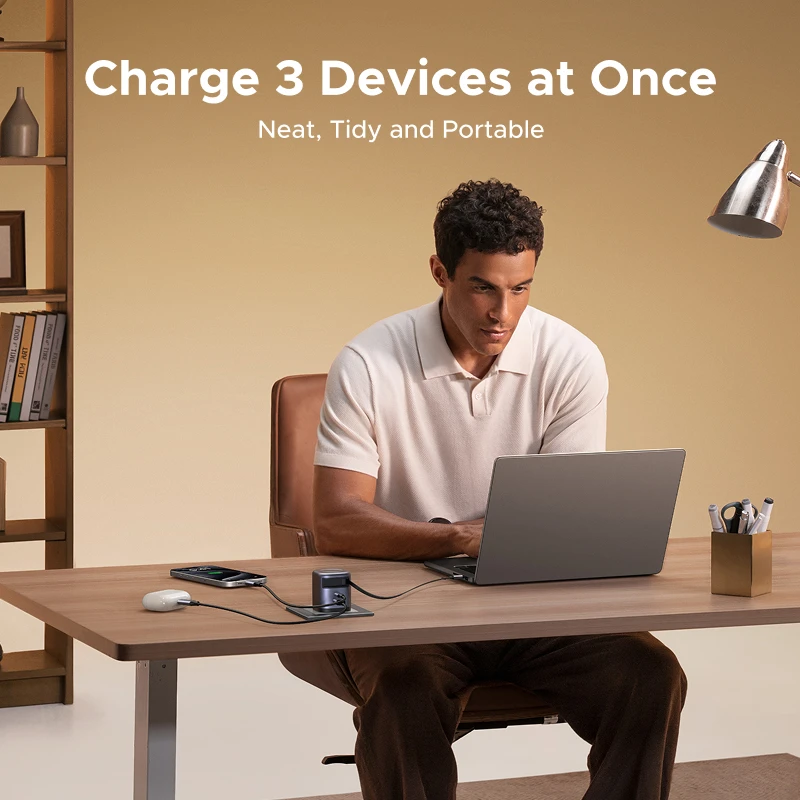 Cargador UGREEN 65W GaN con Cable USB C retráctil para iPhone 17 16 Pro Samsung Xiaomi portátil Macbook Tablet PD cargador rápido - imagen 5