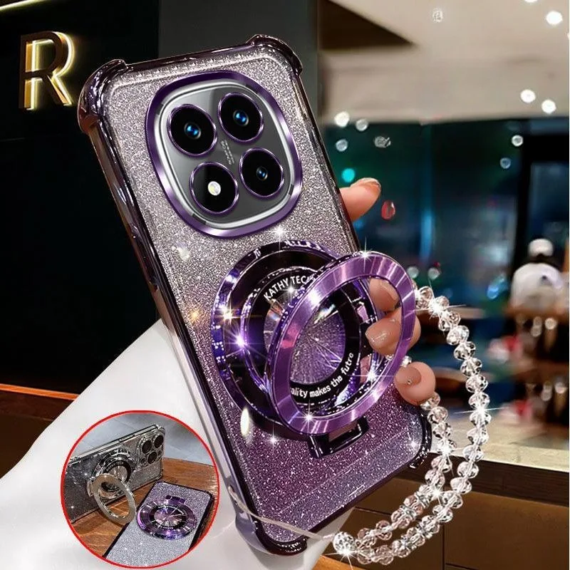 Funda de teléfono con soporte magnético de pulsera de cristal para Xiaomi Poco X7 X6 X5 X3 F7 Pro M6 F6 F4 F3 POCO C65 C75 funda brillante a prueba de golpes - imagen 2