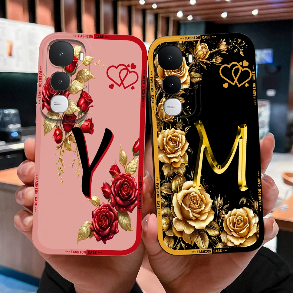 Para Vivo Y400 Y400 Pro 5G Funda de teléfono elegante letras rosas Funda de silicona líquida suave para Vivo Y 400 carcasa duradera de alta calidad