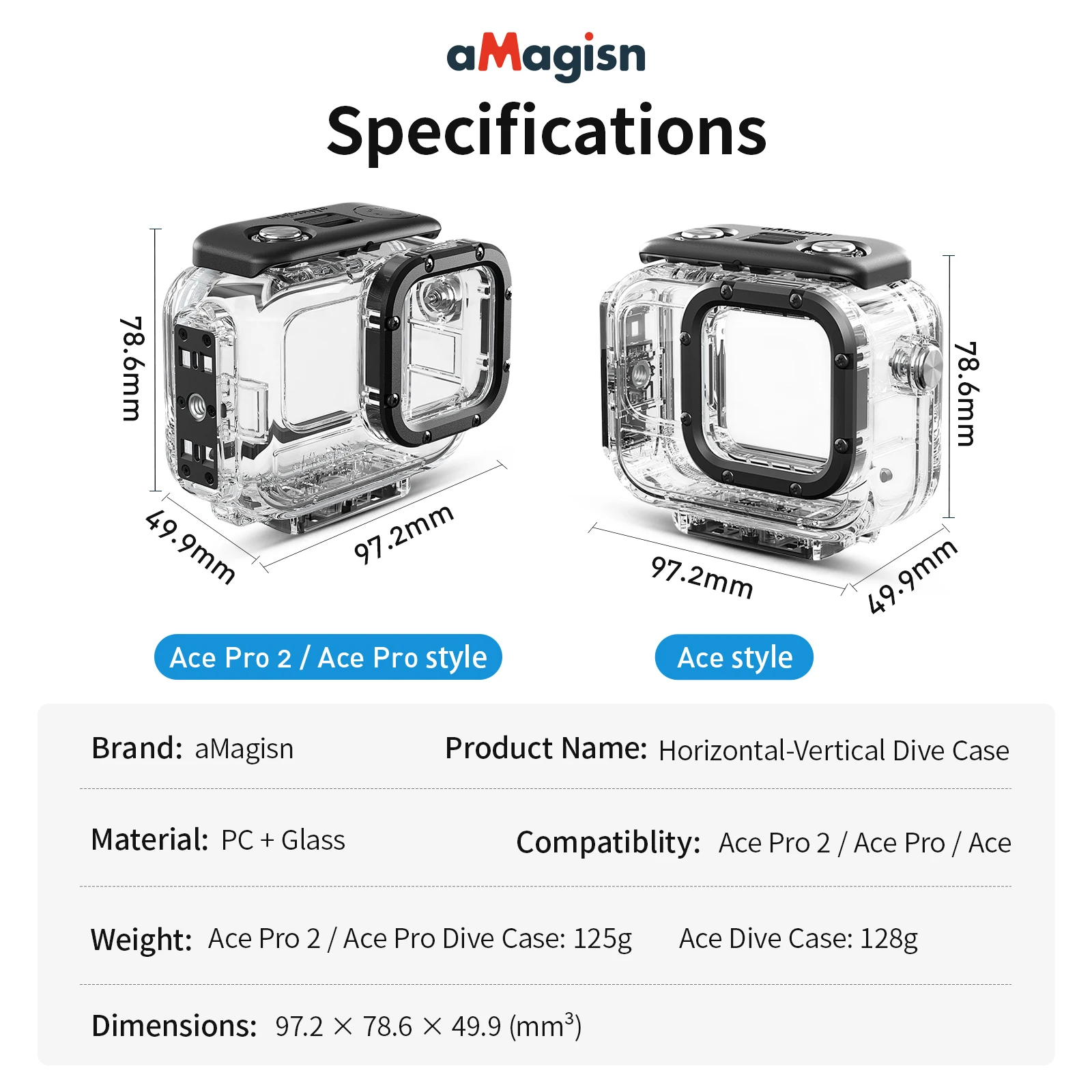 Carcasa impermeable de 60M para Insta360 Ace Pro 2/Ace Pro/Ace funda protectora de buceo antiniebla transparente accesorios de cubierta de cámara deportiva - imagen 2