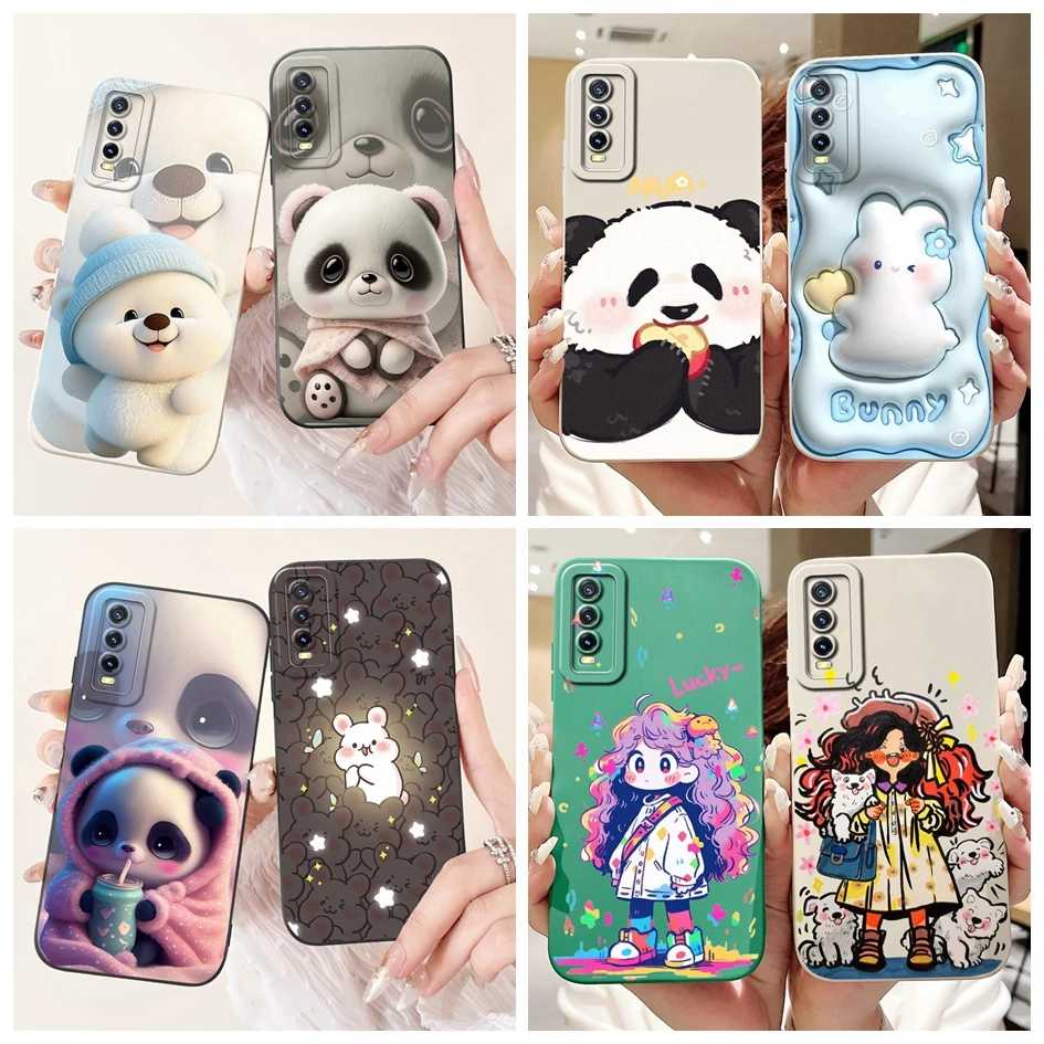 Para Vivo Y20 Y20i Y20s Funda V2043 V2027 V2029 Linda Funda trasera de dibujos animados de Panda Funda de silicona suave en Vivo Y11s Y12s Y12a Protector