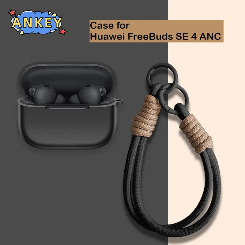 Para Huawei FreeBuds SE 4 ANC funda protectora de silicona suave portátil resistente a los arañazos carcasa con mosquetón cordón