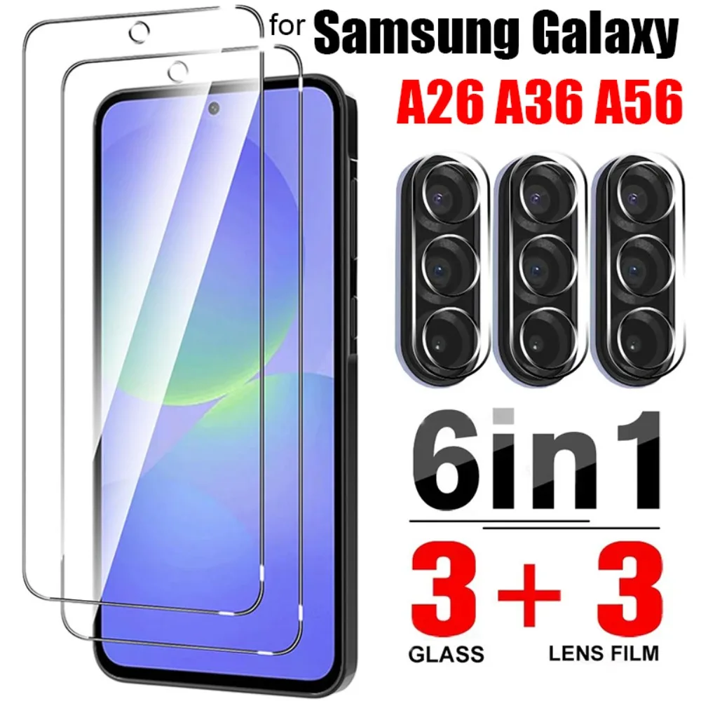 Vidrio templado 6 en 1 para Samsung Galaxy A26 A36 A56 5G Protector de pantalla lente de cámara película protectora de vidrio para Galaxy A26/A36/A56