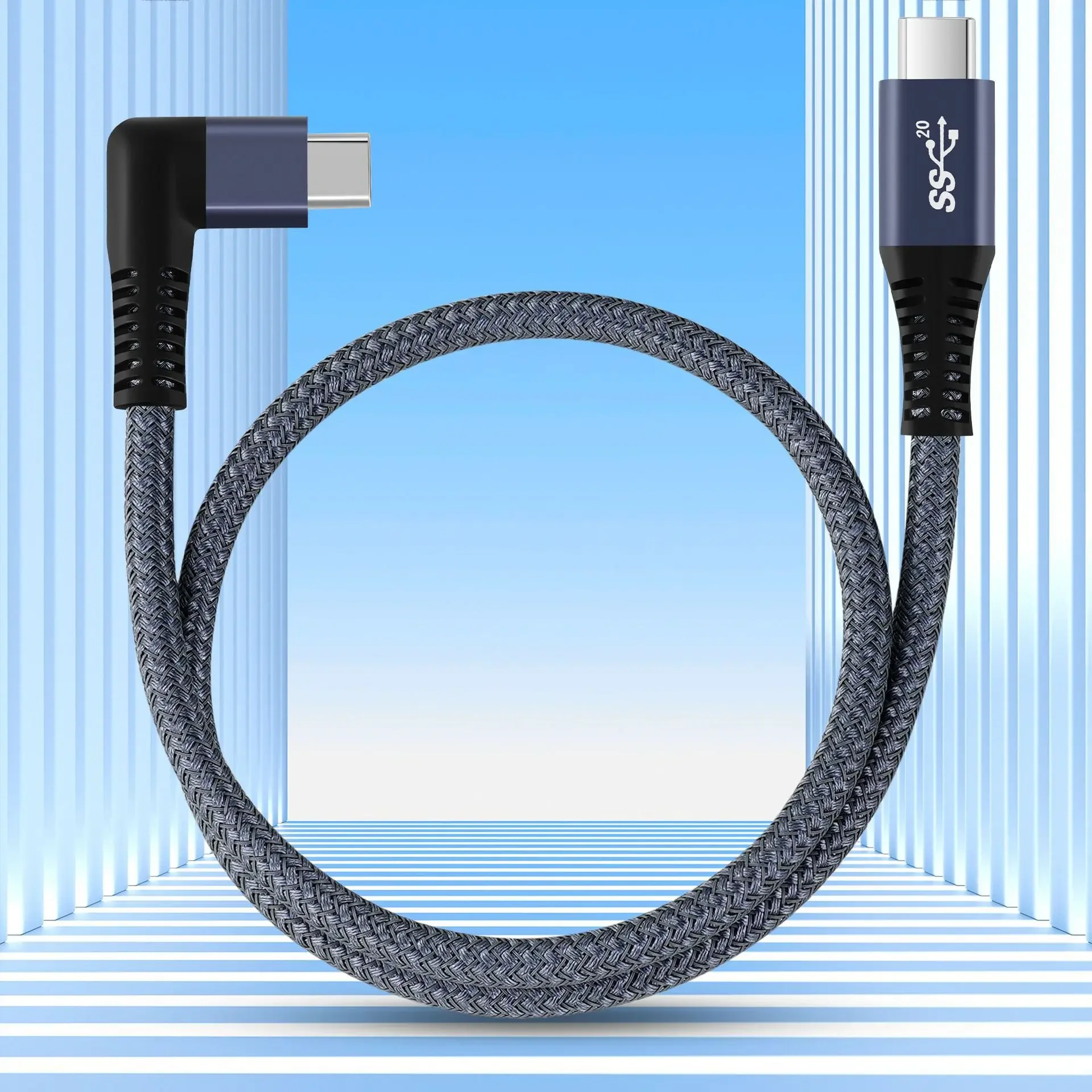 Cable de datos USB 3,2 10/20Gb tipo C de ángulo recto de 90 grados 4K @ 60Hz 5A 100W QC PD Cable trenzado de nailon de carga para PC teléfono móvil - imagen 5