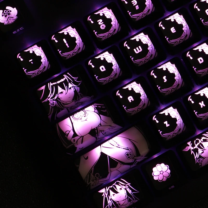 Juego de teclas retroiluminadas de Anime Genshin Impact Yae Miko, revestimiento de PC para Logitech G610 Razer BlackWidow Huntsman Corsair K70, 1 Juego - imagen 3