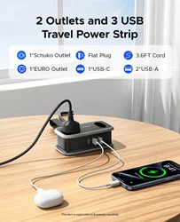 ORICO Regleta Viaje 2 Tomas AC 3 USB – Cable 1,1m Compacta