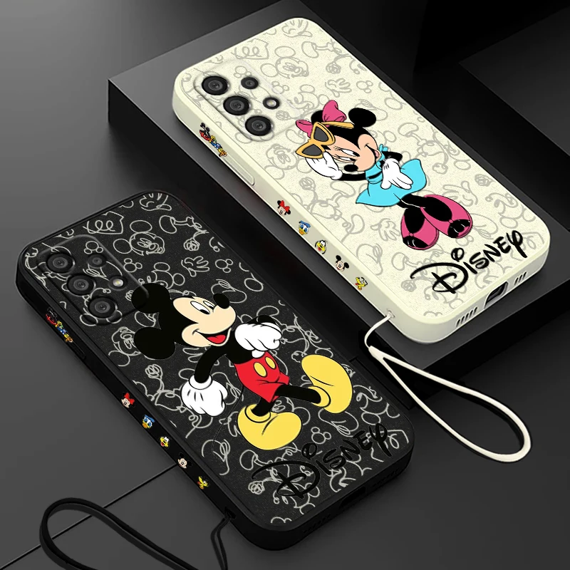 Funda de teléfono Mickey Mouse Minnie para Samsung A55 A53 A33 A52 A32 A71 A51 A21S A35 A25 5G Funda de cuerda izquierda líquida