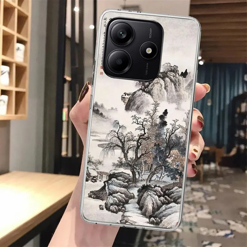 Funda de teléfono de silicona con pintura de tinta de estilo chino para Xiaomi Redmi Note 14 14S 13 12S 11 Pro Plus 11S 10 10S 11T 11E 4G 5G So - imagen 2