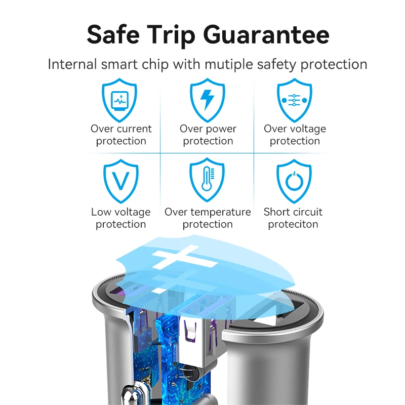 Vention-cargador USB Dual para coche, dispositivo de carga rápida 3,0 para Xiaomi Redmi Note 10, iPhone, Samsung QC 3,0, 30W - imagen 4