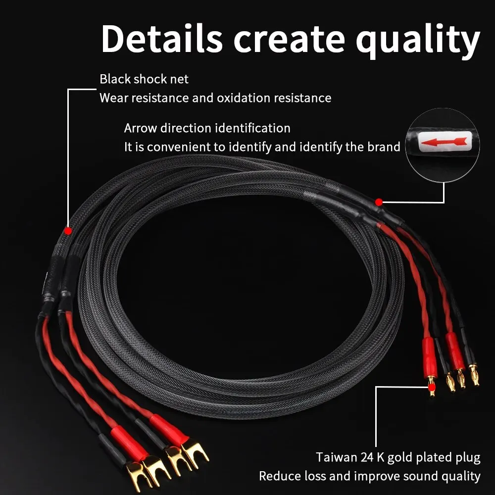 YYAUDIO Cable Altavoz HiFi 6N OFC Banana Y Conexiones Doradas 24K - imagen 3