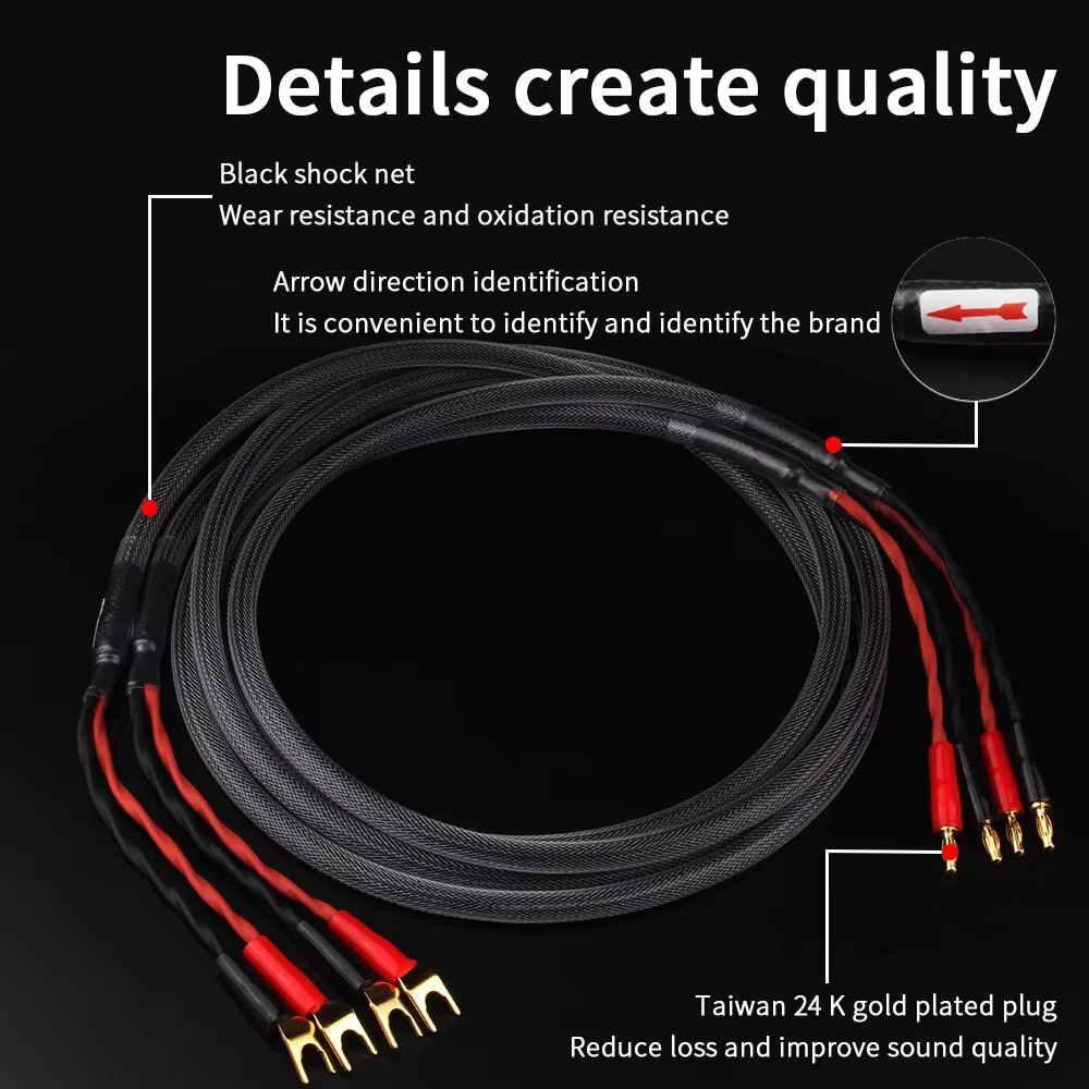 YYAUDIO Cable Altavoz HiFi 6N OFC Banana Y Conexiones Doradas 24K - imagen 3