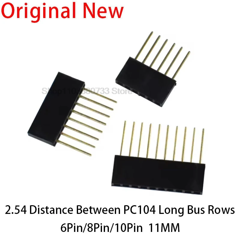 Tira de enchufe de una sola fila PC104 para Arduino, 10 piezas, 2,54mm, 10MM, Pin hembra largo, conector PCB apilable, 1x6p, 8p, 10p