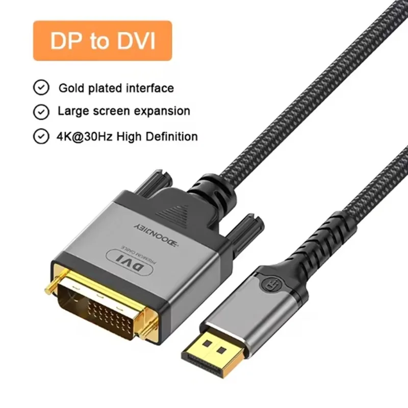 Cable DisplayPort DP a DVI de 2m 4K, Cable de Monitor DP a DVI-D, adaptador convertidor de entrada a salida DVI para NVIDIA HP Dell Asus