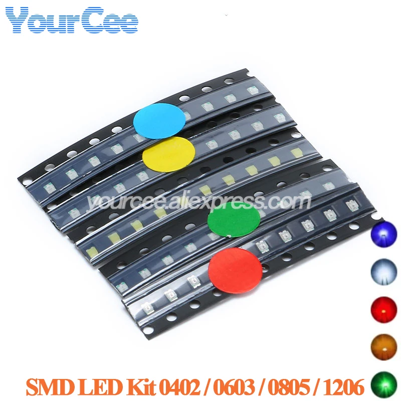 100 uds/50 Uds 1206 0402 0603 0805 SMD Kit de componentes de diodos LED DIY blanco rojo azul verde amarillo súper brillante