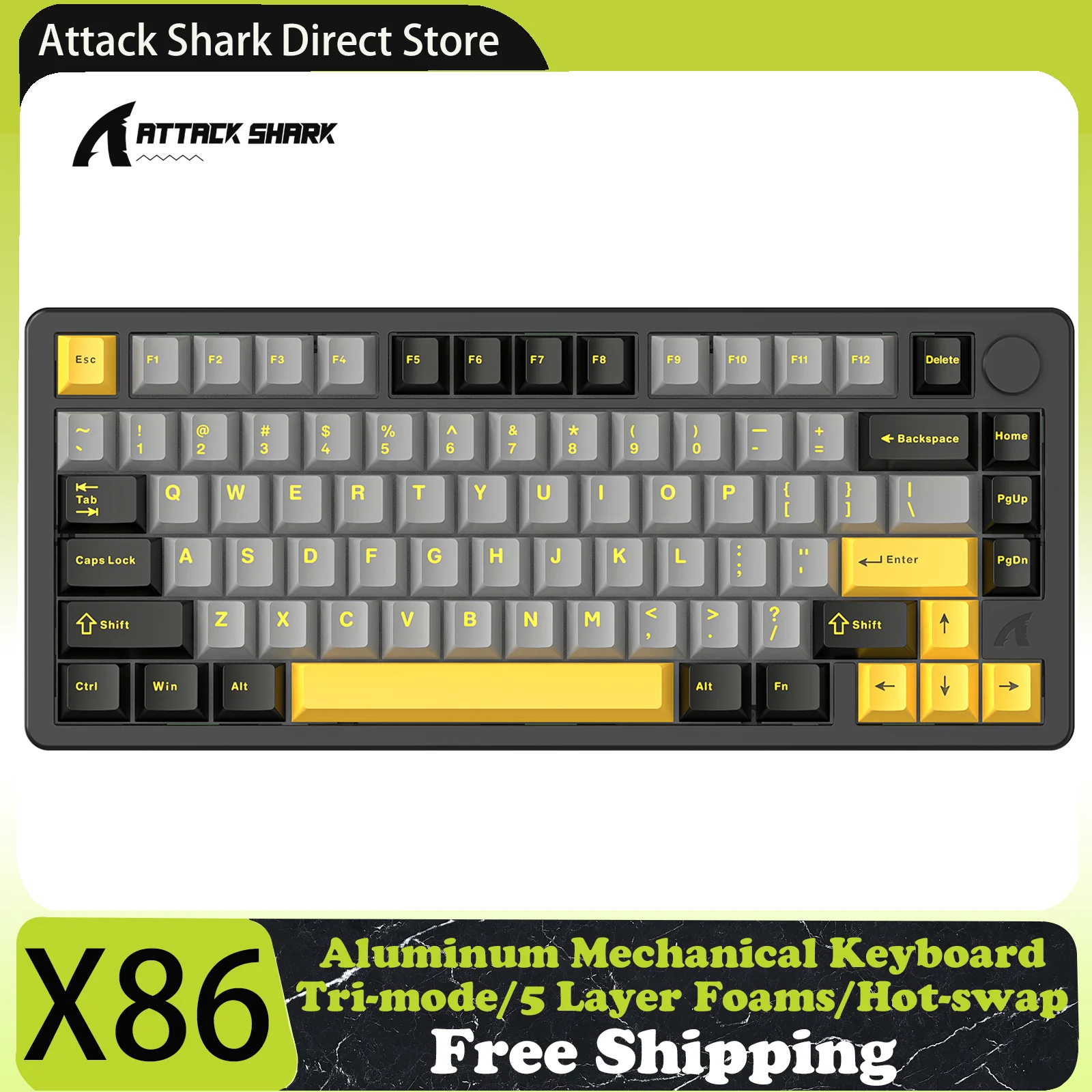 ATTACK SHARK X86 Teclado de aluminio, teclado mecánico con junta trimodo con perilla, interruptor lineal de intercambio en caliente, aluminio 6063 de grano 18 - imagen 2