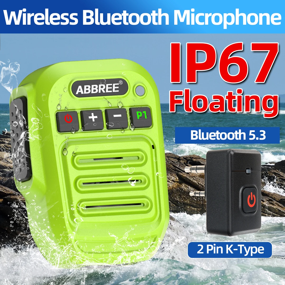 ABBREE-altavoz inalámbrico de mano para walkie-talkie, Radio flotante con Bluetooth, micrófono IP67, resistente al agua, para BaoFeng UV-5R Quansheng UV-K5(8) - imagen 2