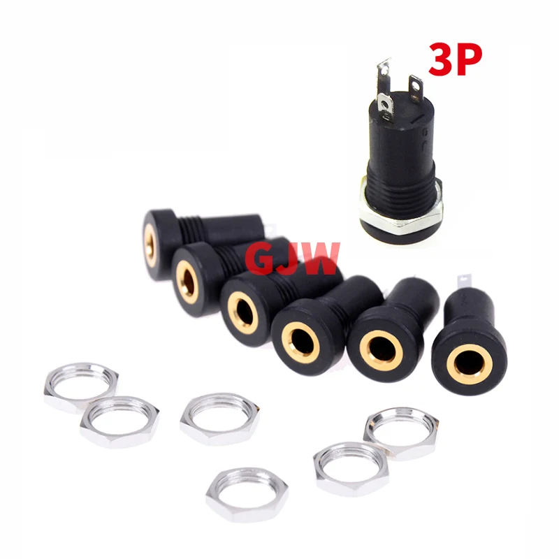 Conector de Audio PJ392A, 100 MM, 3 polos, negro, Panel de soldadura estéreo, oro con tuercas piezas, 3,5 PJ-392A