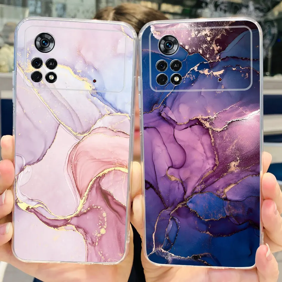 Funda de silicona para Xiaomi Poco X4 Pro 5G, cubierta trasera de TPU transparente y suave, mármol de lujo
