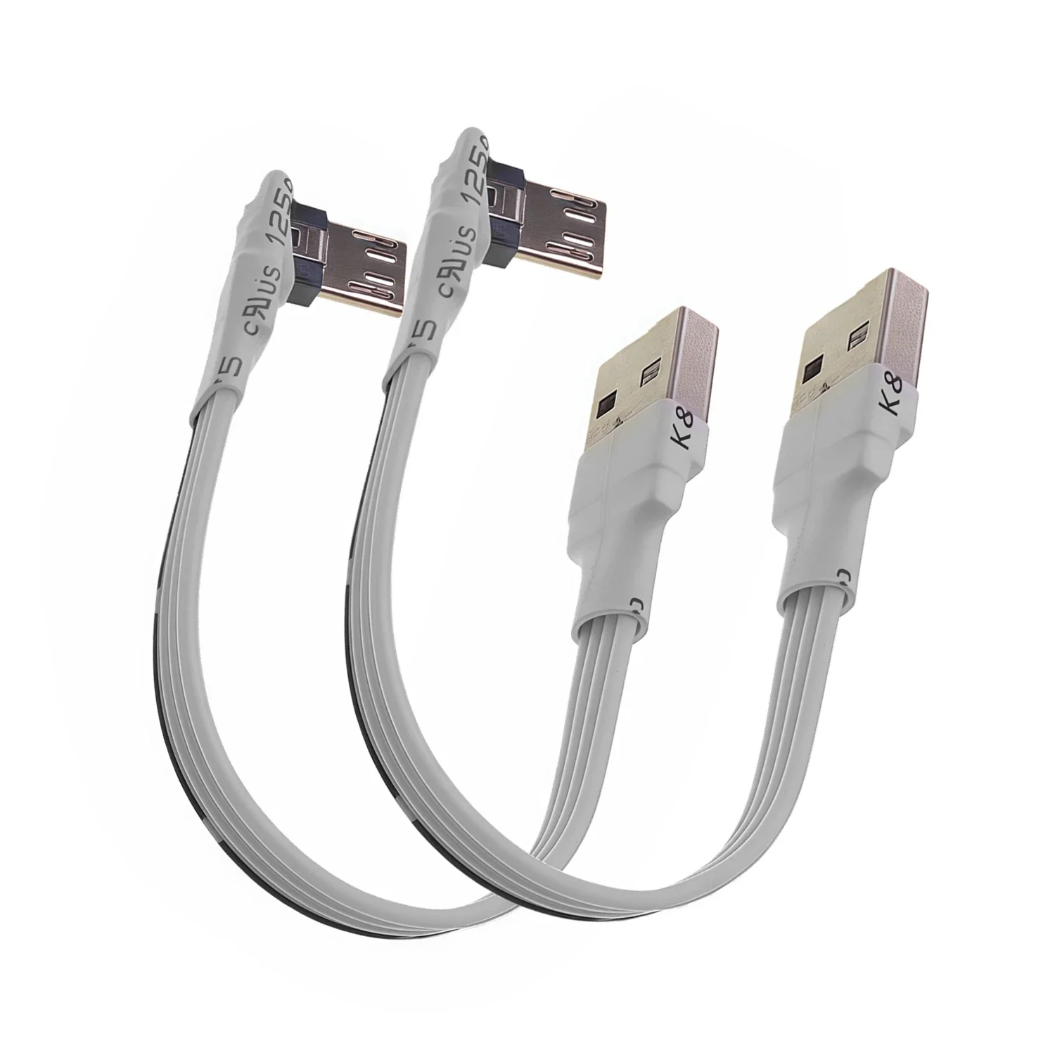 Blanco 5CM recto arriba abajo izquierda derecha en ángulo 90 grados USB Micro USB macho a USB macho Cable conector de carga de datos para tableta