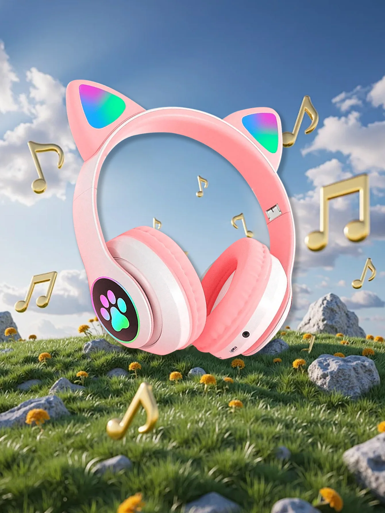 Auriculares inalámbricos para juegos, audífonos de largo alcance, baja latencia, con luz de Pata de Gato y Oreja de gato