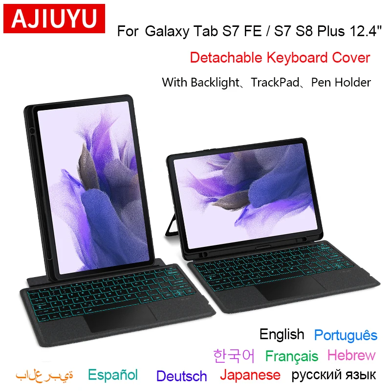 Teclado AJIUYU Trackpad para Sasnen Galaxy Tab S7 FE S8 Plus 12,4 "S7 Plus funda para teclado mágico desmontable con portalápices
