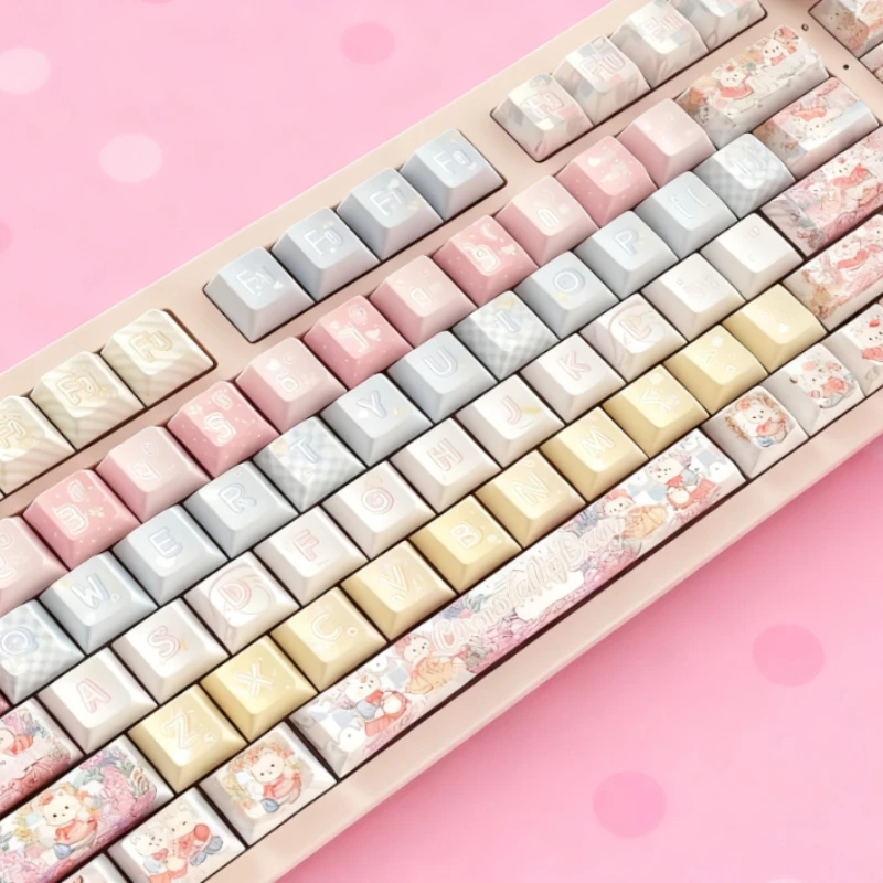 Bear Carnival Keycapscherry perfil lindo teclado mecánico 136 Uds PBT textura mate rosa reemplazable para uso doméstico y de oficina - imagen 4