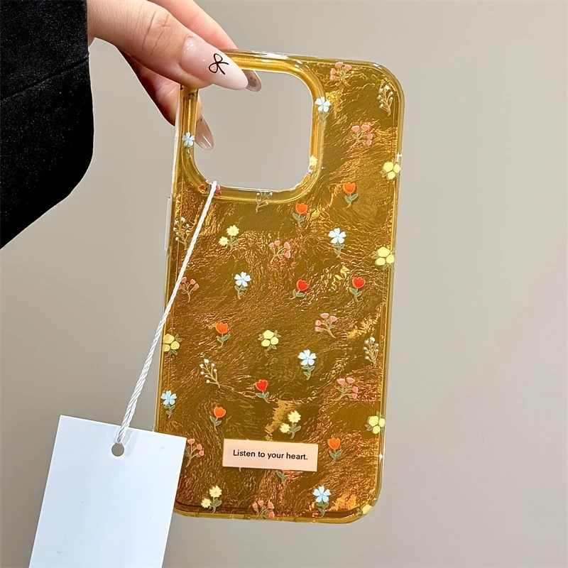 Perforado Swirl IND amarillo pantalla completa tulipán Floral transparente para iPhone 16 15 14 Pro Max 13 12 11 XS XR X 7 8 Plus cubierta suave - imagen 2