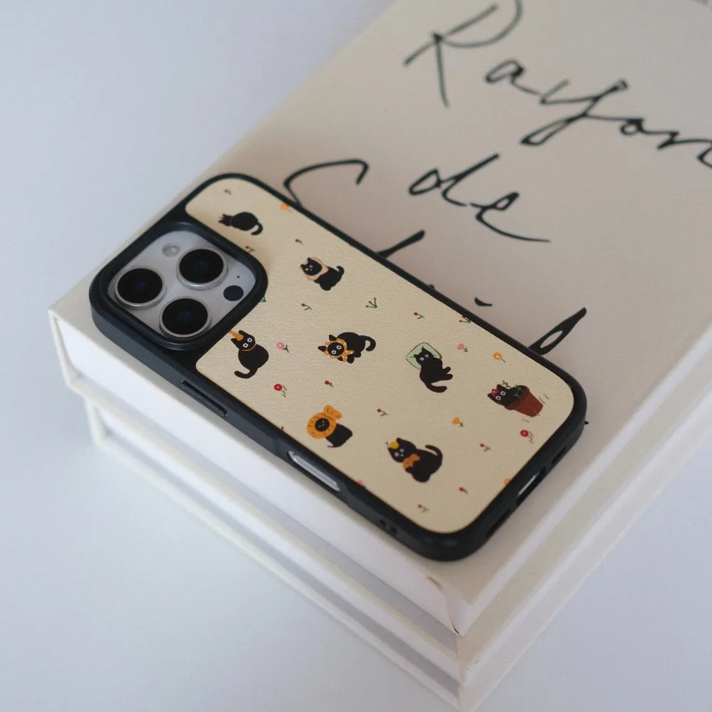 Funda de teléfono ins con textura de cuero de gato bonito para iPhone11/12/13/14/15/16/17 Pro Max AIR PLUS