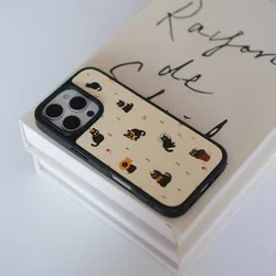 Funda Gato Textura Cuero Compatible iPhone 11-15 Pro Max
